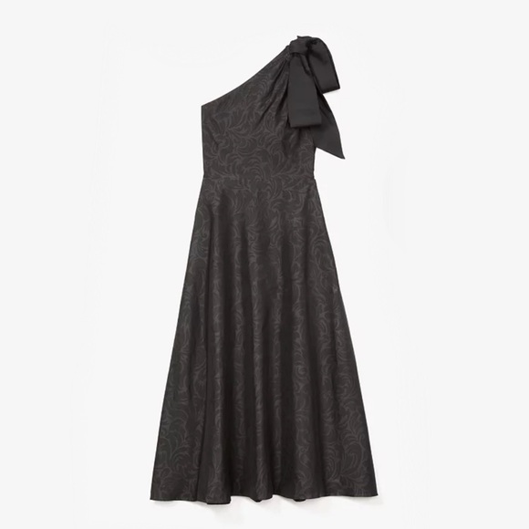 ♠️Kate Spade Flourish Swirl One-Shoulder Dress Black Tonal NWT